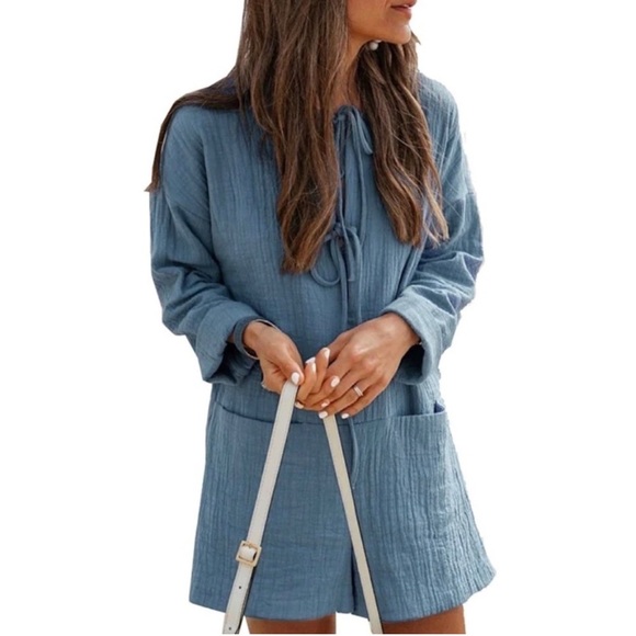 NWOT Zara Textured Weave Tie Bow Front Jumpsuit Romper - Picture 5 of 6